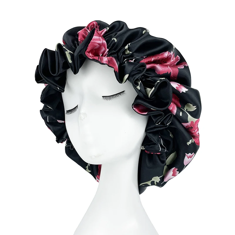 Double Layer Silky Satin Bonnet Women Sleeping Cap Large Reversible Satin Linned Night Sleep Headwrap Hat Hair Wrap Accessories