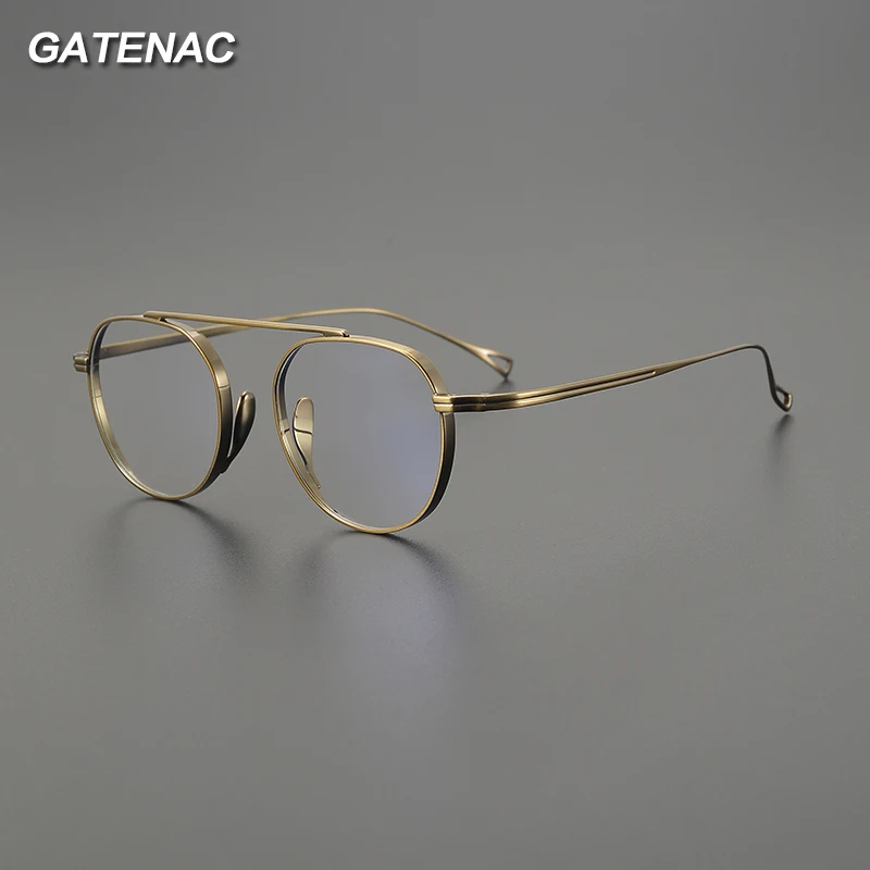 Gatenac Pure Titanium Eyeglasses Frame Men Vintage Pilot Designer Glasses Frame Women Retro Japan Luxury Brand Small Eyewear