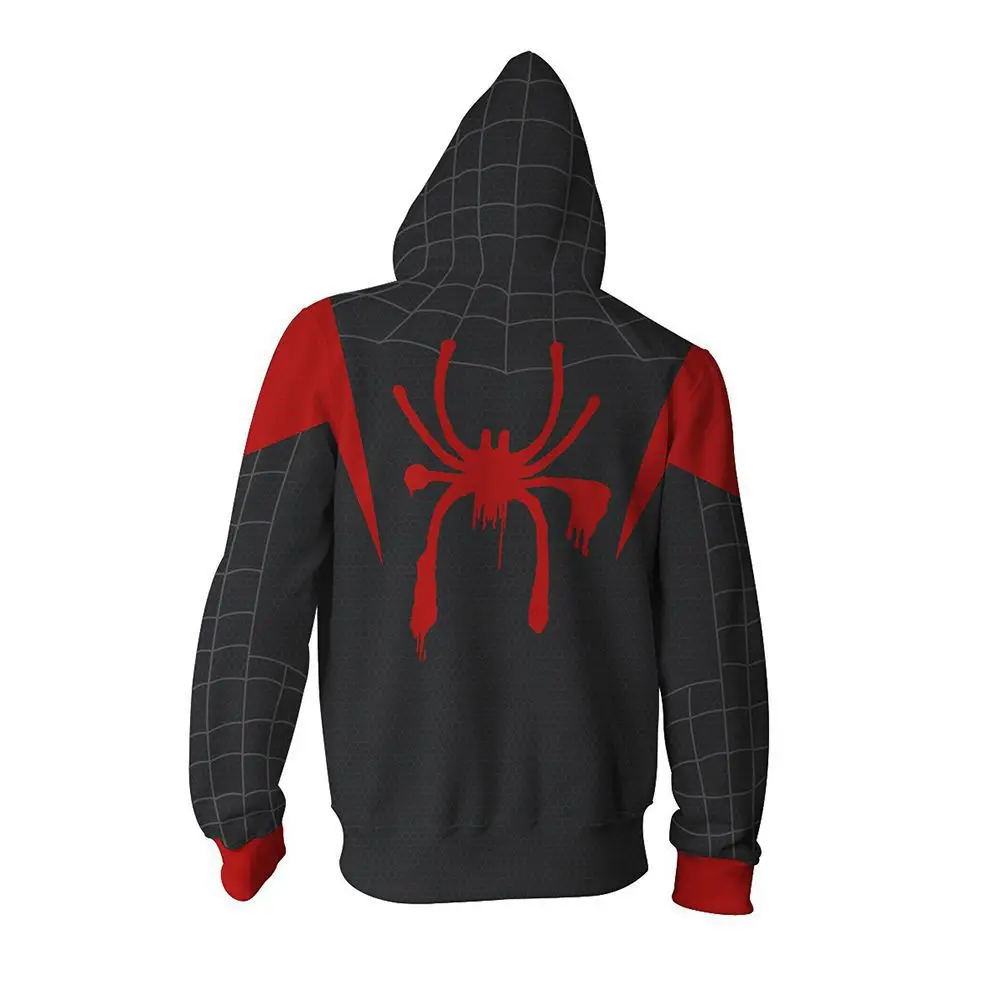 Superhero Miles Morales Cosplay Hoodie Costume Sweatshirt Halloween Zipper Outerwear Casual Hoodie Spider Cosplay Costume Jacket