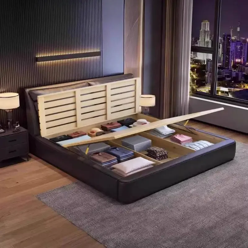 Heavy Designs Double Bed Australia Elegant Normal Floating Storage Double Bed Modern Wooden Cama Matrimonial Furniture For Home