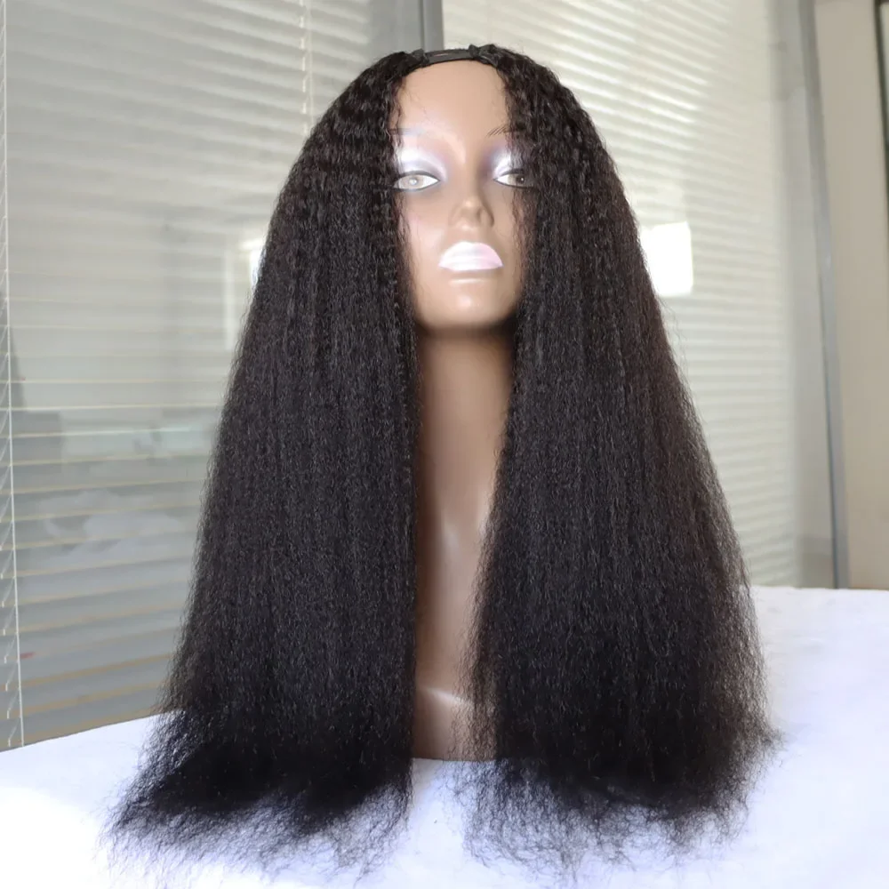 Soft Glueless 30inch Natural Black Yaki Kinky Straight Lace Front Wig For Women With BabyHair Preplucked Synthetic Daily Wig