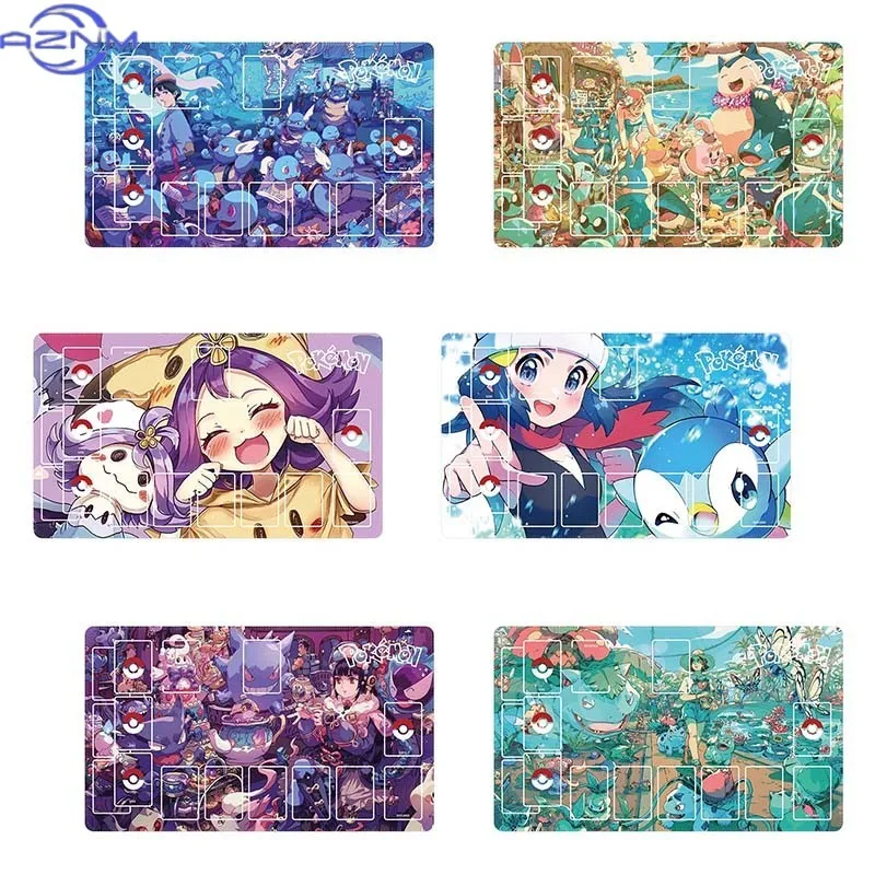 Anime-Mädchen Trainer-Partner Pokemon TCG Spielmatte, Wasserdichte Rutschfeste Mausmatte für Kartenspiele