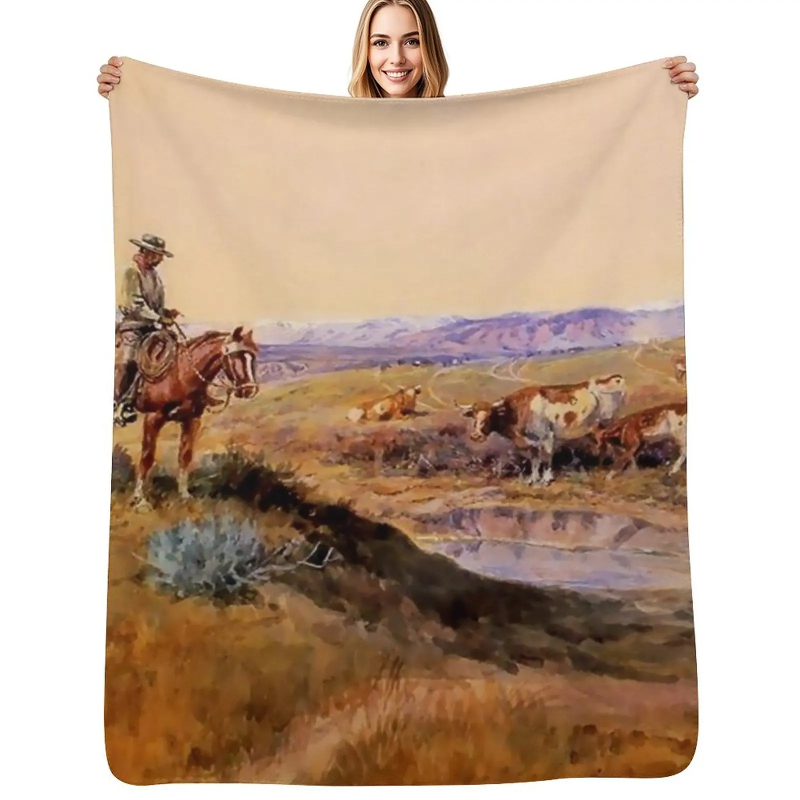 “Worked Over” Western Art by Charles M Russell Throw Blanket Picnic Thin Soft Big Soft Beds Beach Thermals For Travel Blankets