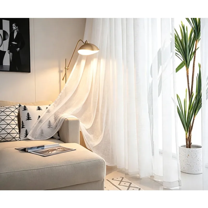 American Style Homestay White Linen Retro French White Gauze Door Curtain, Living Room Bedroom Balcony Curtain