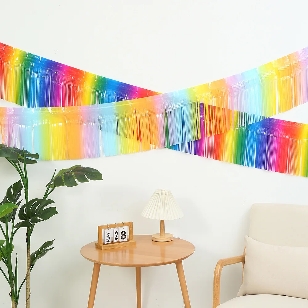 Bunte Folien-Fransengirlande Regenbogen-Lametta-Banner-Vorhang für Festwagen, Karneval, Geburtstag, Pride-Party-Dekoration – Detail 5