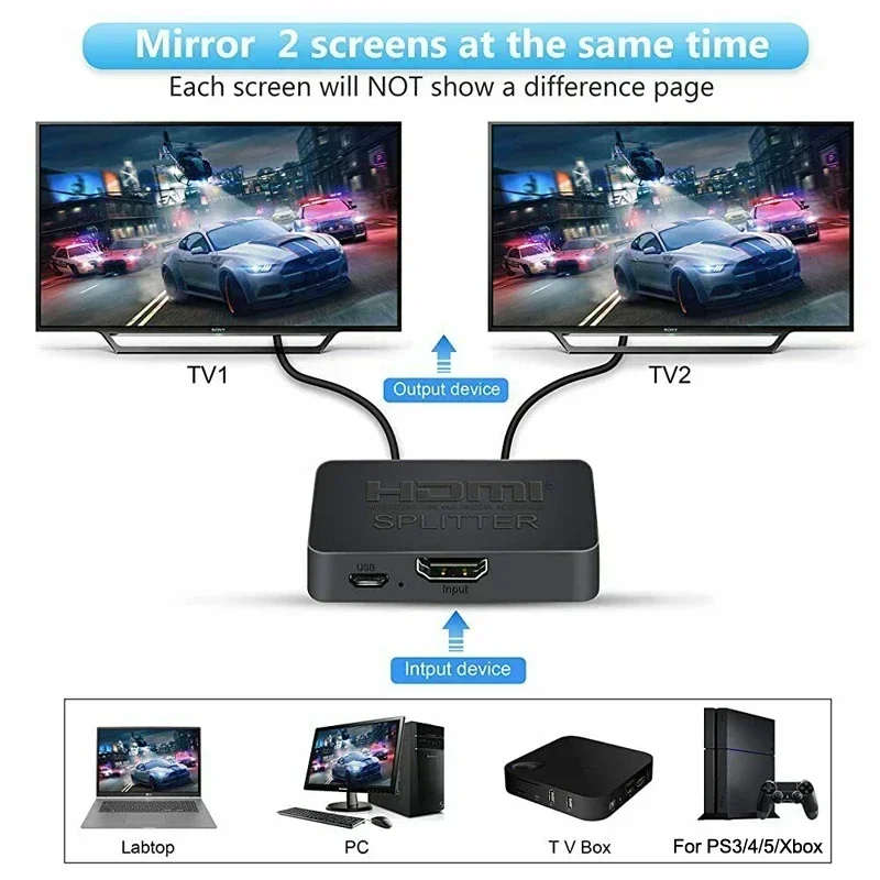 4K HDMI الفاصل كامل HD 1080p محول الفيديو 1x2 الفاصل 1 في 2 خارج ل DVD PS3 PS4 Xbox كاميرا الكمبيوتر المحمول إلى التلفزيون العرض المزدوج