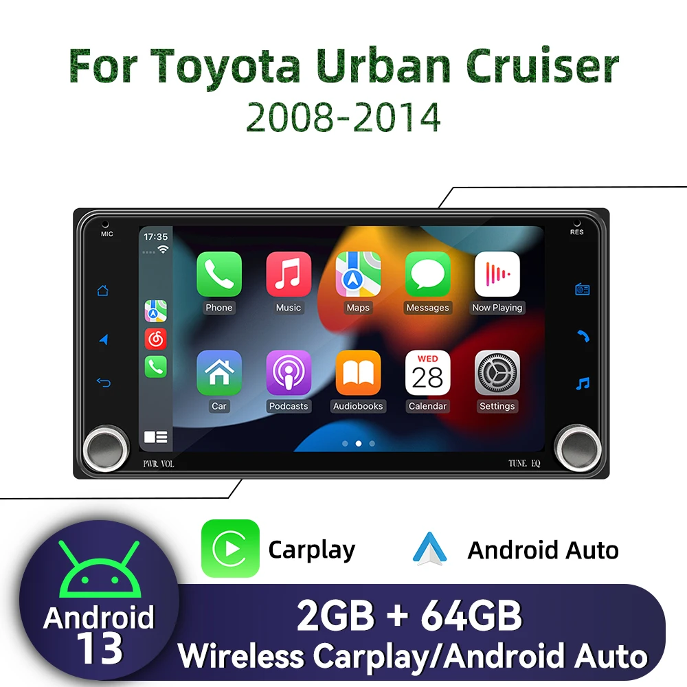 

2Din Android радио автомобильный мультимедиа для Toyota Urban Cruiser 2008-2014 головное устройство GPS стерео 7-дюймовый экран беспроводной Carplay авторадио