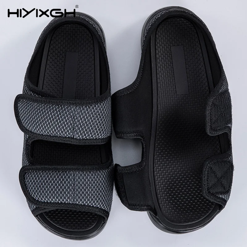 Orthopedic Diabetic Men's Sandals Adjustable Hook and Loop Breathable Mesh Open Toe Anti-Slip Recovery Slippers for Swollen Feet