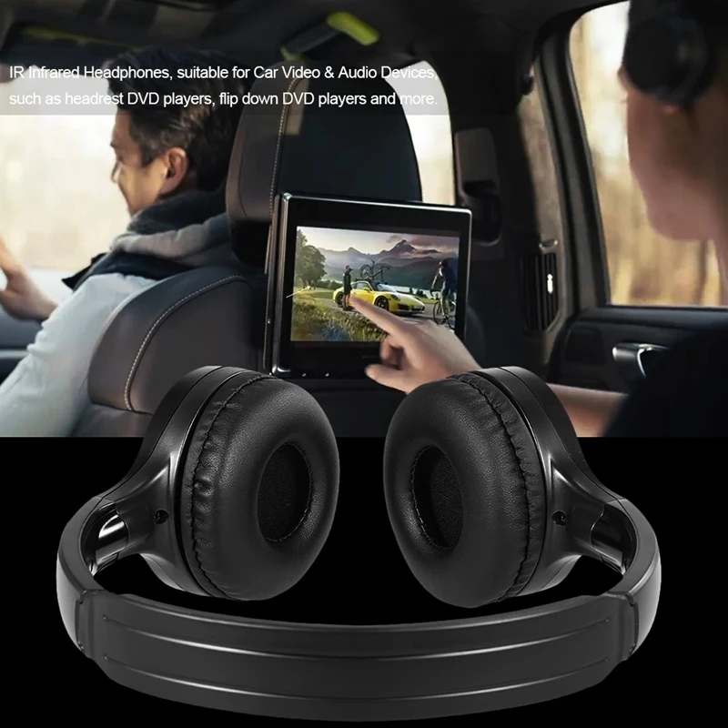 IR Wireless Headphones For Car DVD Player Headrest Video,On-Ear Infrared Headphones Headset Universal (Black)