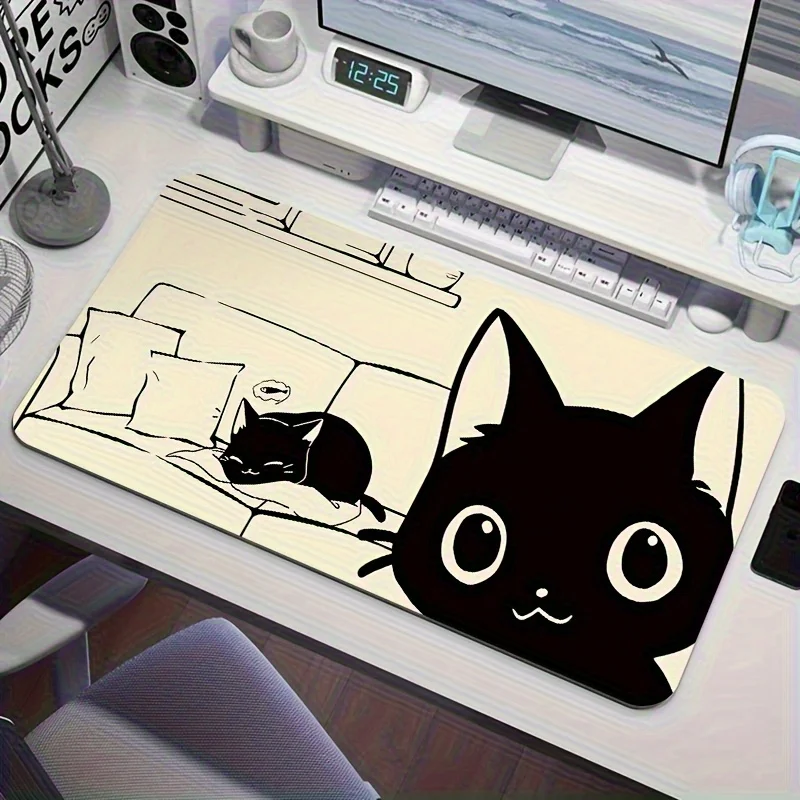 

The cute black cat pattern design anti-slip gaming mousepad with washable rubber is suitable for office and workspace decoration