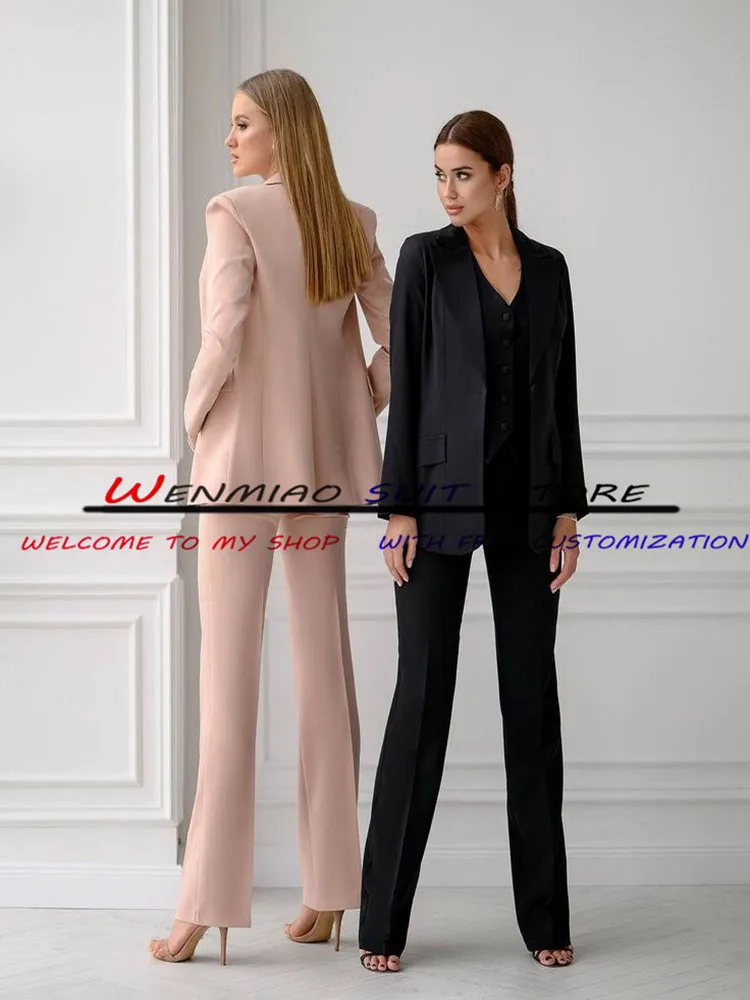 Costume formel trois pièces pour femmes, blazer rose, gilet pantalon, smoking, revers à points, veste de robe de dame, mode de fête