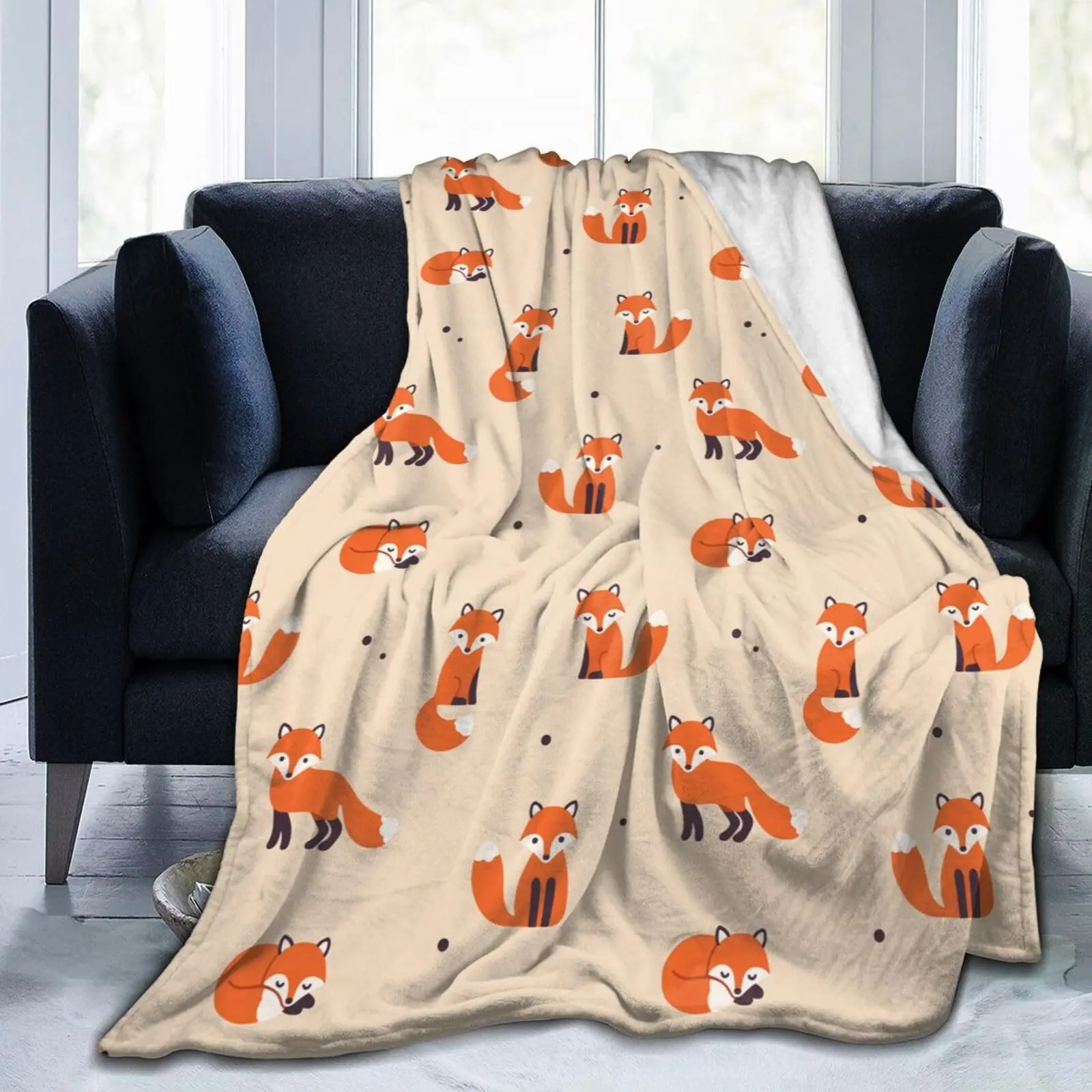 Fox Print Soft Blanket Animal Pattern Fuzzy Throw Warm Lightweight Flannel Blanket for Bed Couch Travel Home Living Room Decor