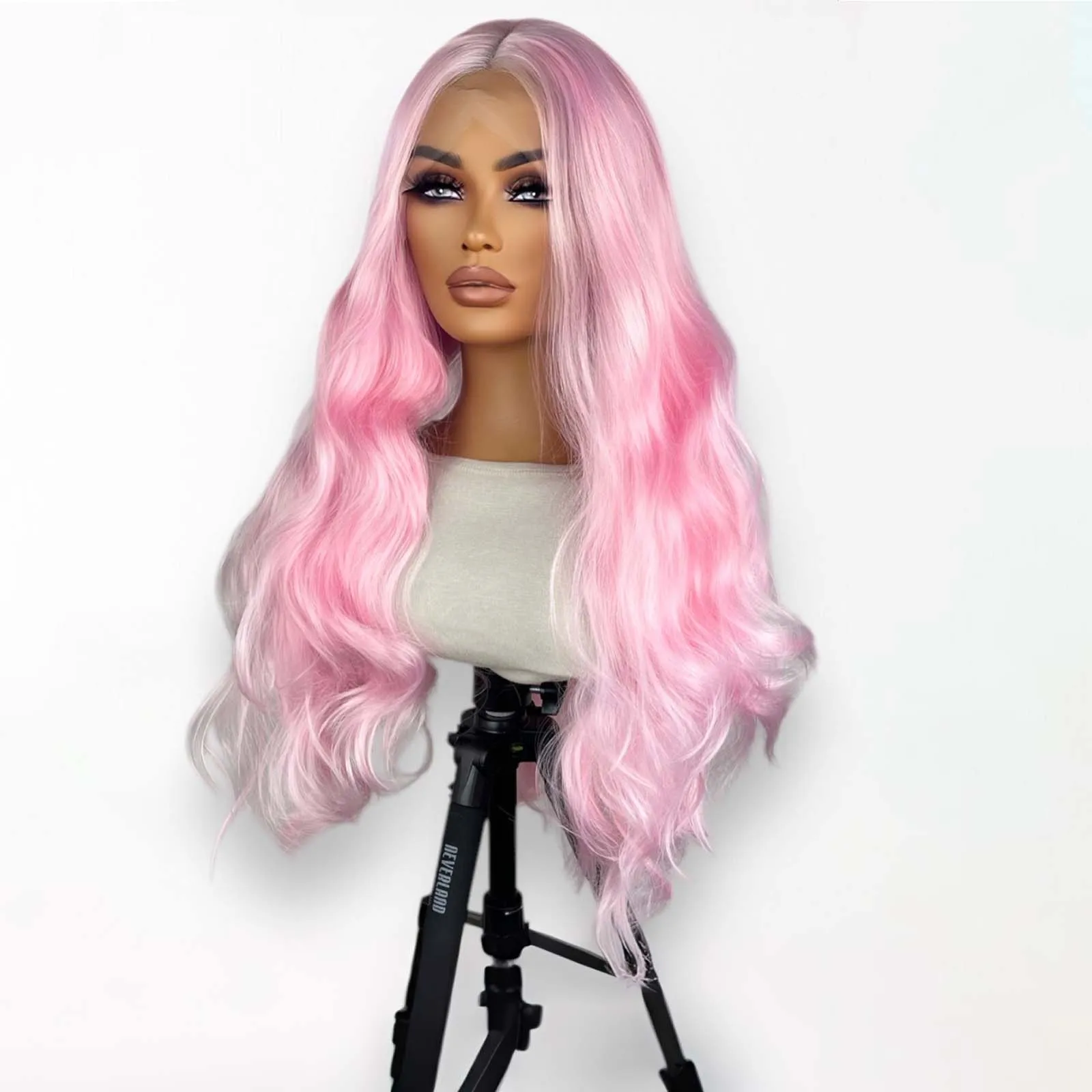 Pastel Pink Long Wavy Body Wave Synthetic Wig Middle Part Natural Wave Soft Lace 13X4 Lace Front Wigs for Women Party Cosplay