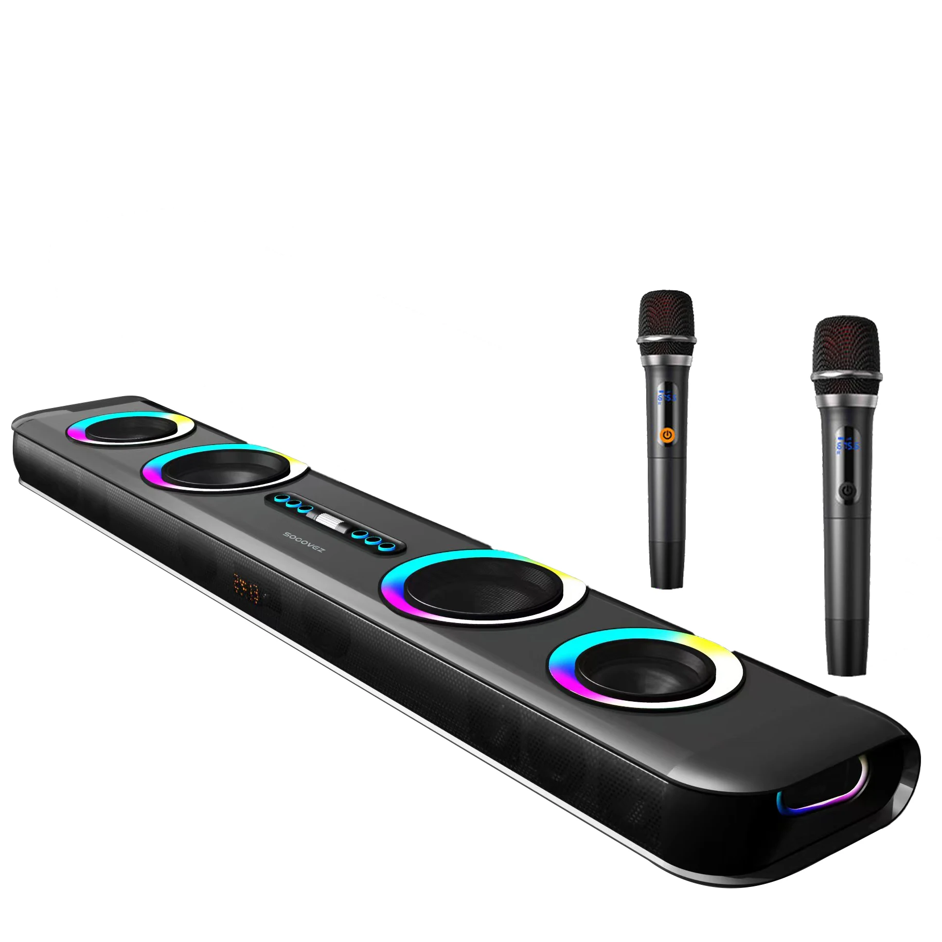 120W 2.1CH Bluetooth Home Theatre Soundbar With Built-In Subwoofer & UHF Wireless Microphone For Family Entertainment And Gaming