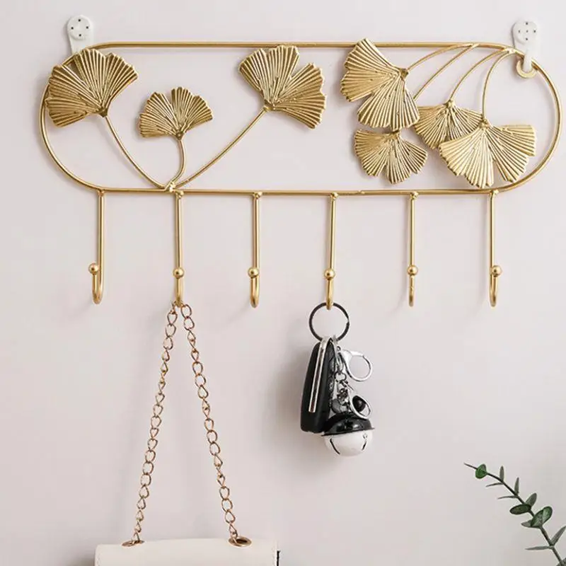 Nordic Style Golden Leaf Hook Creative Coat Cap Hanger Key Organizer Iron Art Wall Hanging Decoration Home Storage Accessories