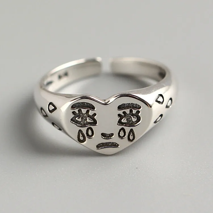 Women's 925 Sterling Silver Heart Cry Expression Ring, Gift