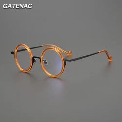 Ultra Light Pure Titanium Glasses Frame Men Round Retro Handmade Eyeglasses Frame Women Fashion Luxury Brand Designer Eyewear