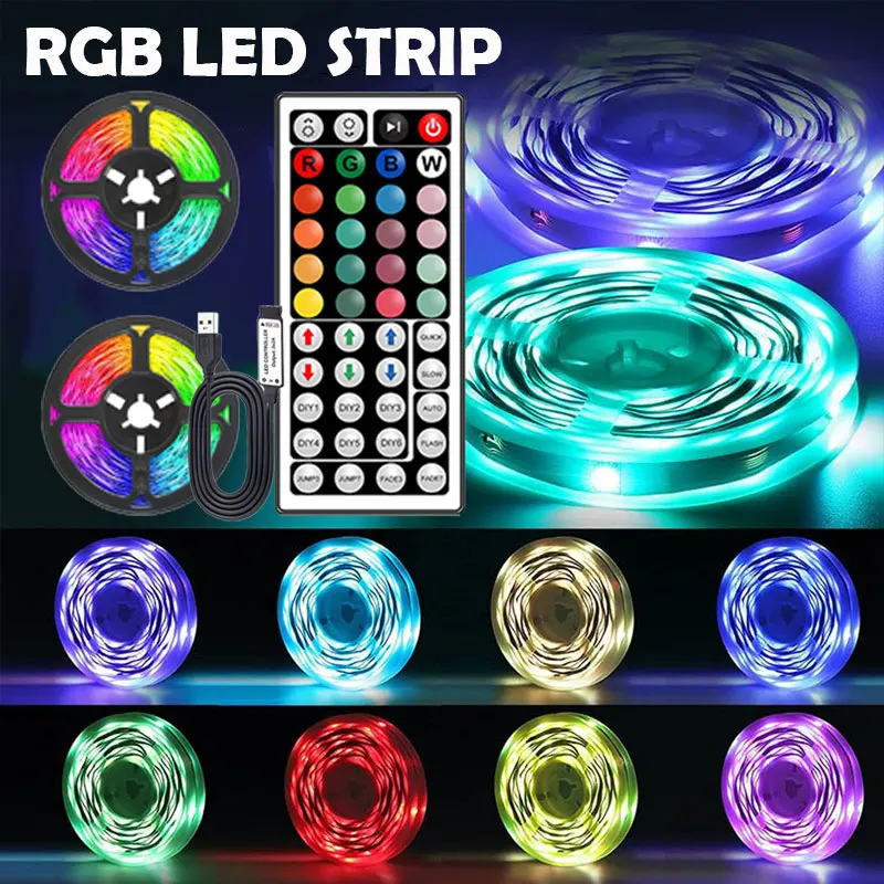 USB RGB LED-Lichtstreifen 1-40m Farbwechsel 44-Tasten Fernbedienung für TV & Desktop-Hintergrundbeleuchtung Dekoration