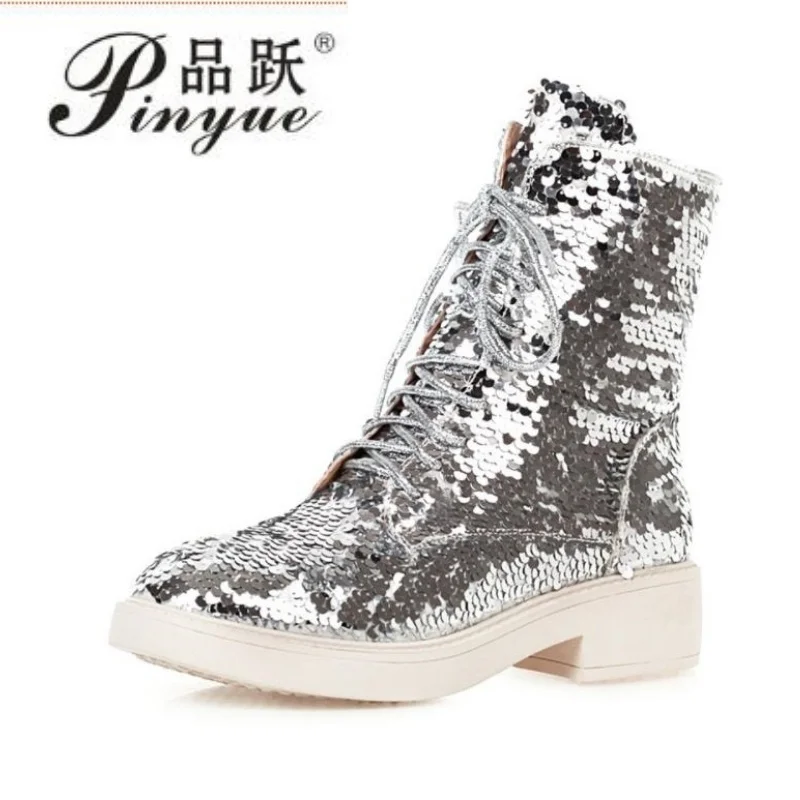 Women's Boots Color-Changing Sequined Cloth Autumn And Winter Trendy One-Color Changing Multi-Color Foreign trade boots 33-43