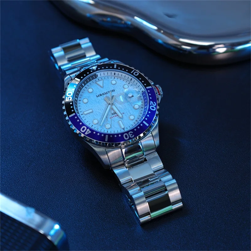 Reloj mecánico MOEMTON Original para hombre, reloj con cristal de zafiro, 10bar, 100M, resistente al agua, reloj deportivo de buceo, acero inoxidable de lujo