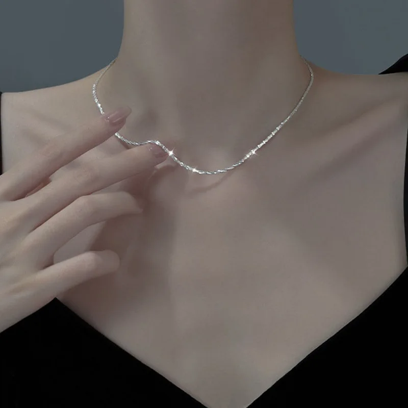 Silber Farbe funkelnde Schlüsselbein Kette Choker Halskette Gold Farbe Liebe Herz Anhänger Halskette