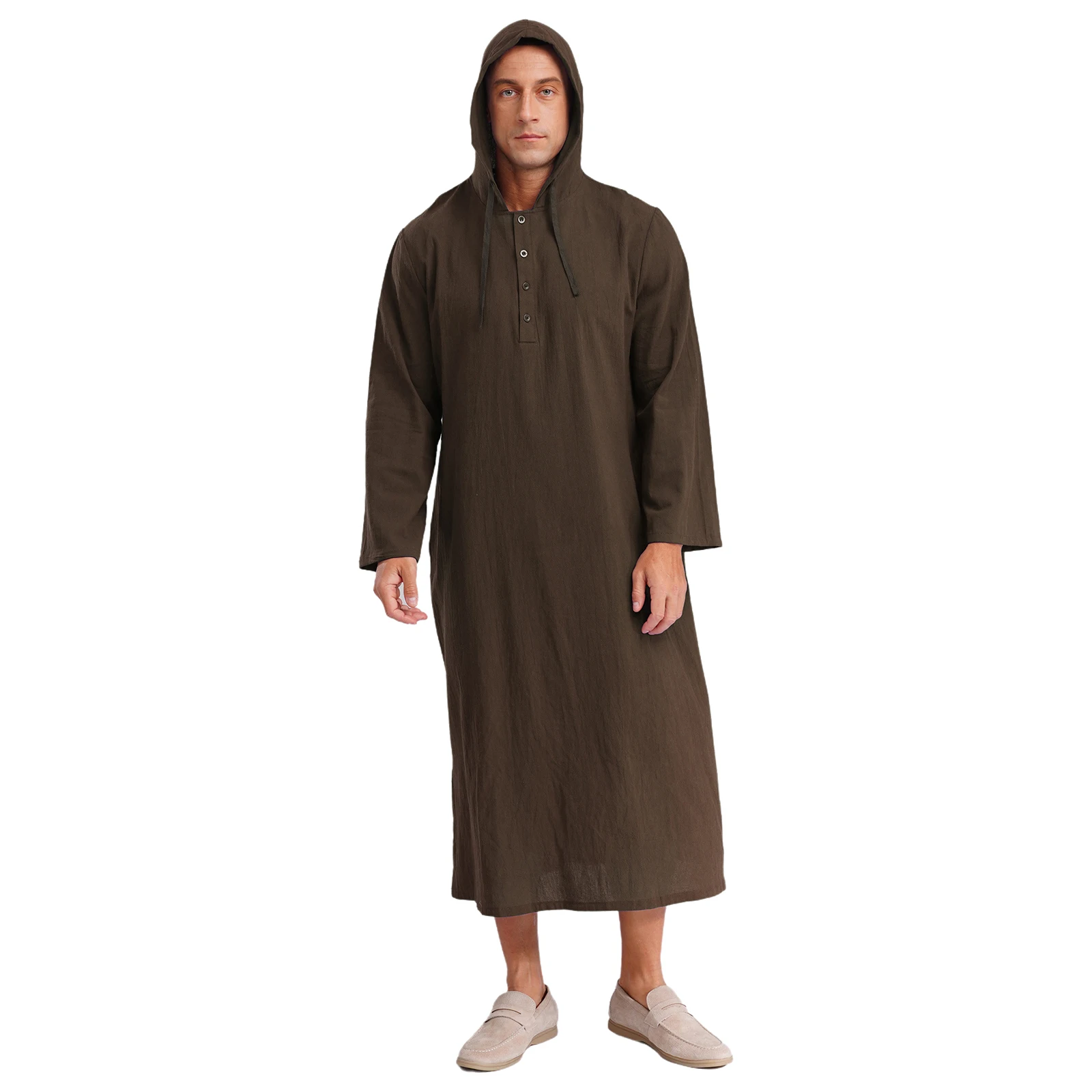 قفطان إسلامي مسلم جوبا العربية ثوب ملابس للرجال مقنعين أكمام طويلة أزرار Pocest فستان طويل فضفاض قميص فساتين