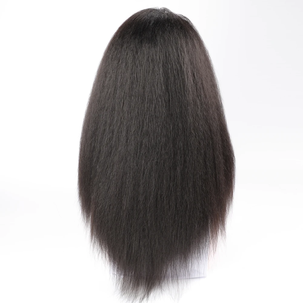 Afro Kinky reta perucas de cabelo sintético com Headband, Natural Preto Yaki peruca, longo, 22"