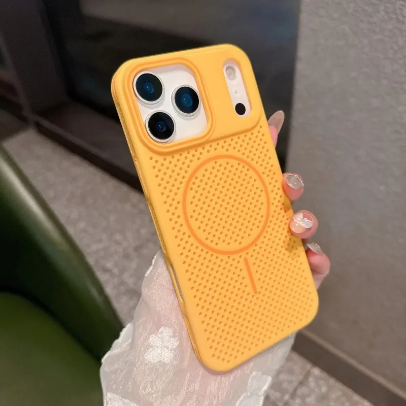 Moda favo de mel malha magnética caso para iphone 17 ar 16 15 14 13 12 pro max à prova de choque dissipação de calor capa de proteção fosca