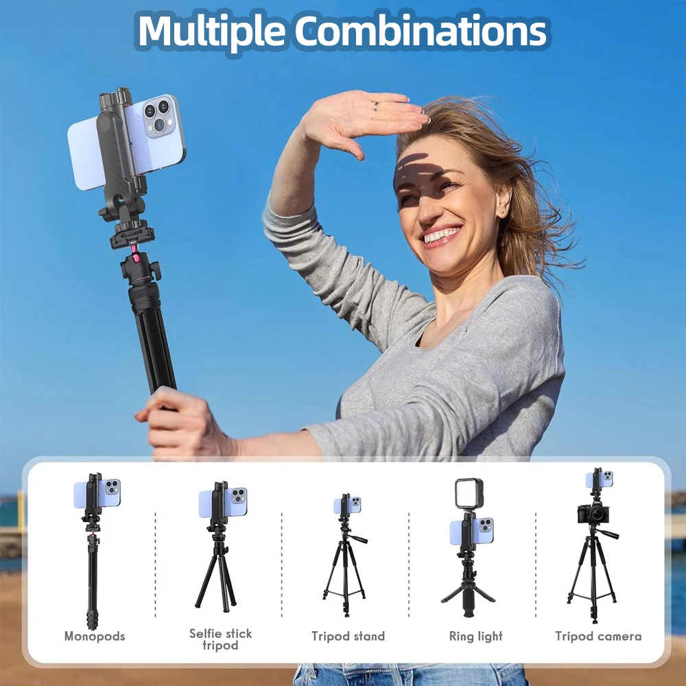 Camera Hot Shoe Phone Clip Holder 360° Rotatable Phone Mount with Cold Shoe for iPhone Samsung Mobile Phone Smartphone Vlog