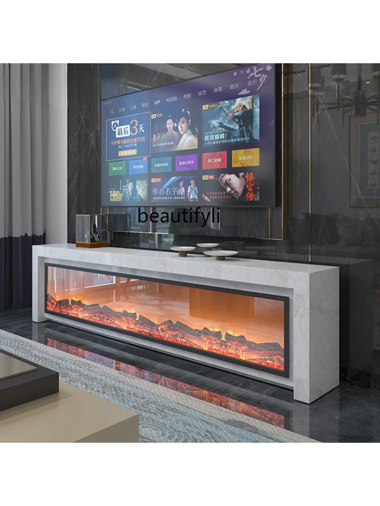 Light Luxury Italian Minimalist Solid Wood TV Cabinet Electric Fireplace Heating Fire Fireplace Living Room Bedroom Fireplace