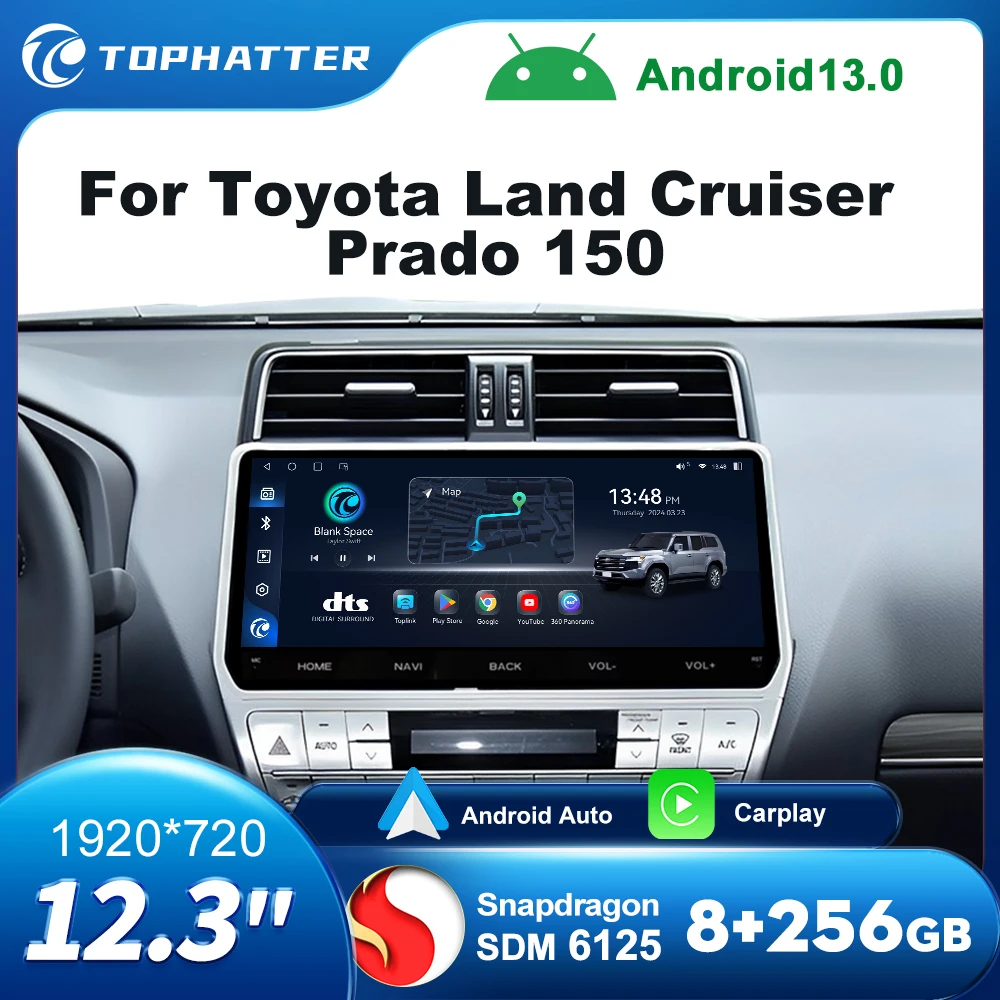 

12.3" Car Radio For Toyota Land Cruiser Prado 150 2018-2024 Android 13 Wireless CarPlay Android Auto Navi GPS Head Unit HDMI