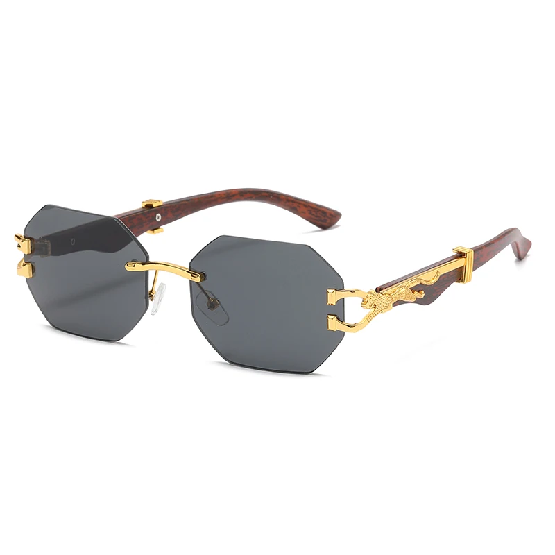 AliExpress Julyrays Cycling Vintage Rimless Polygonal Sunglasses Leopard Design Metal Frame Sun Glasses Unisex Outdoor Vacation Travel Glasses