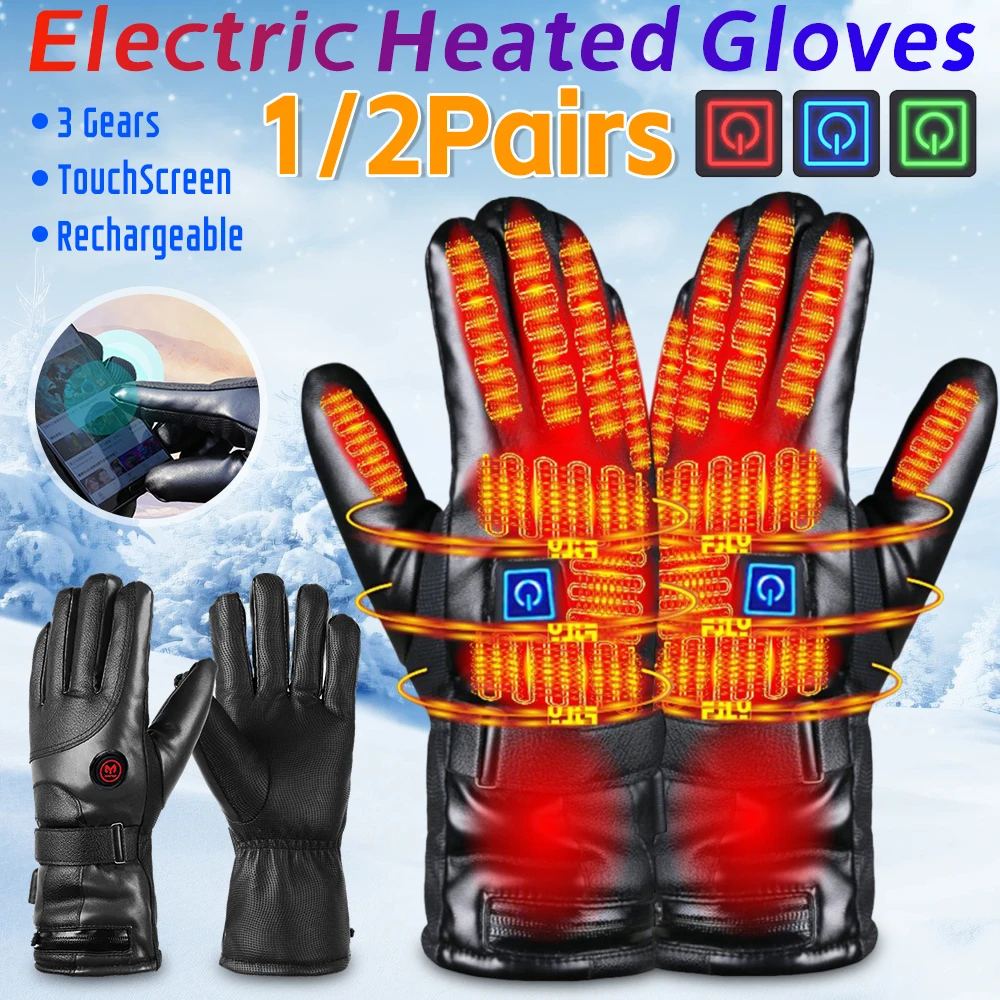 Guante con calefacción eléctrica para hombre y mujer, forro con batería recargable, para montar, esquí, snowboard, ciclismo, guantes finos