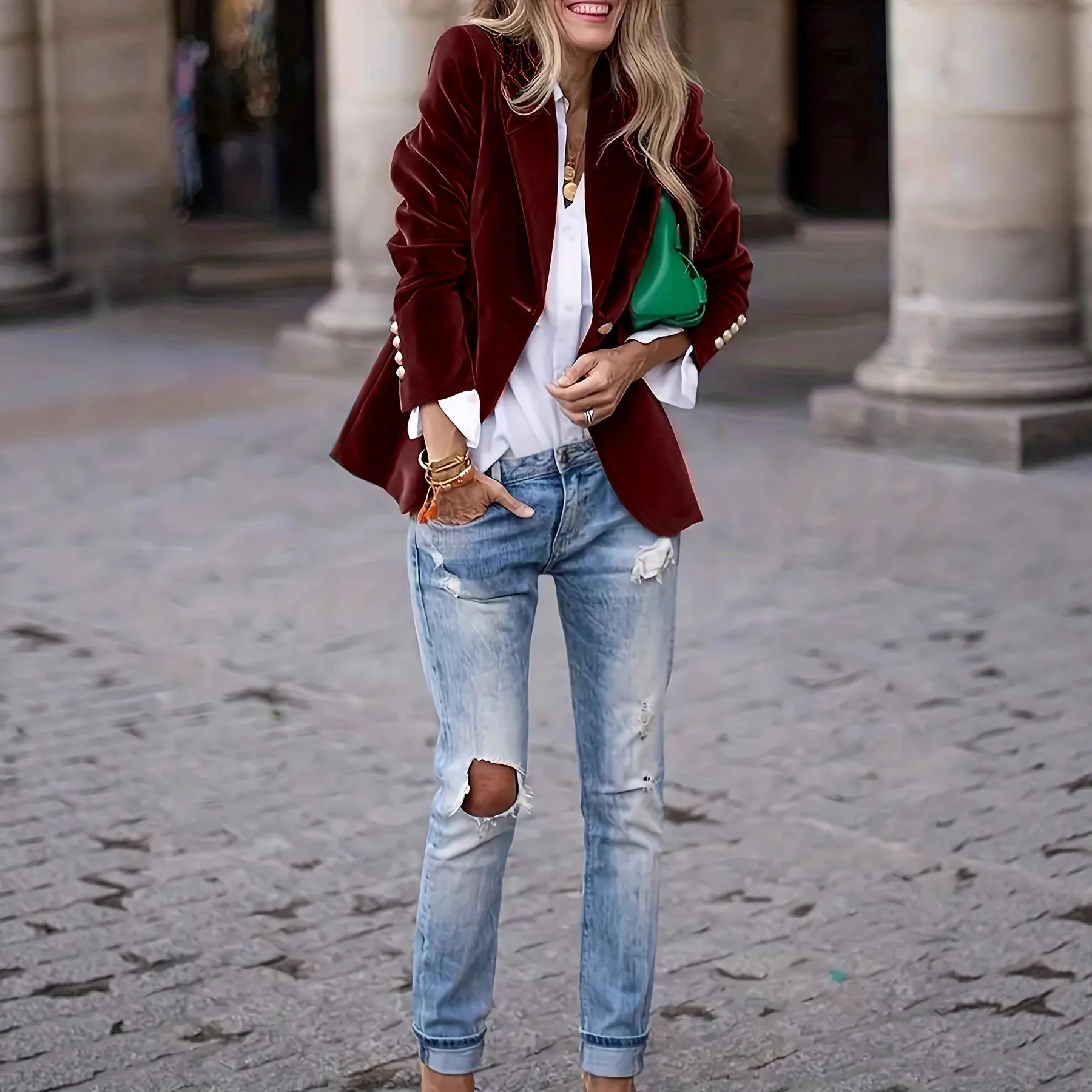 Spring Velvet Slim Blazer Women's Elegant Casual Outerwear