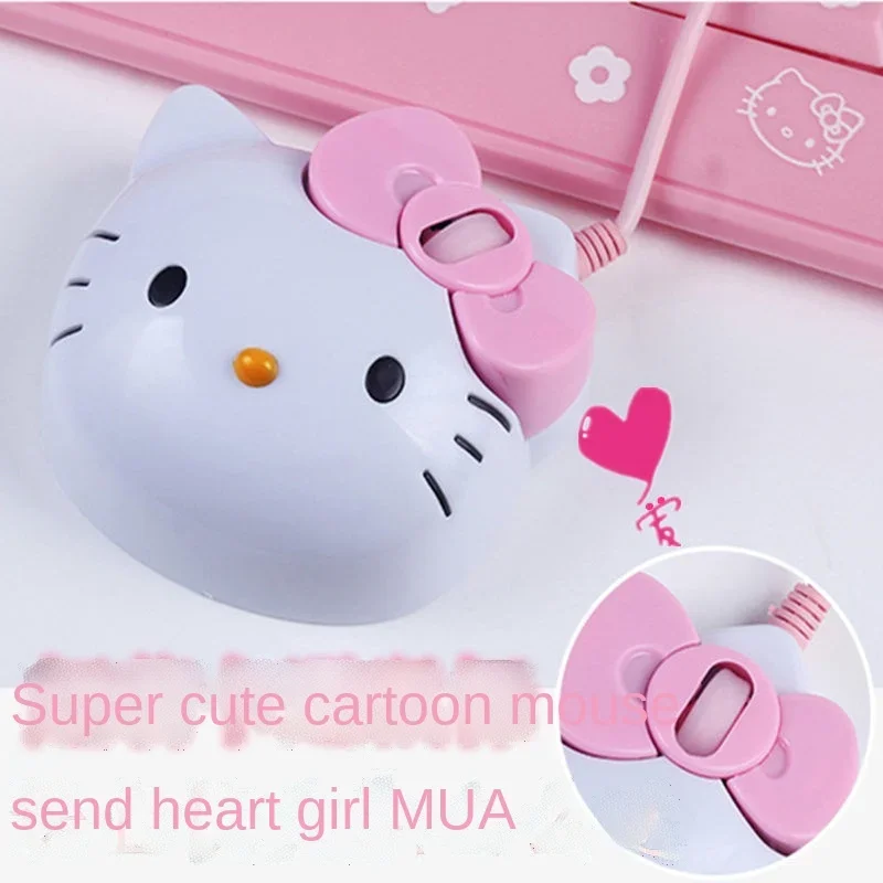 Sanrio Hello Kitty Mouse da gioco cablato USB simpatico Mouse ottico muto per Computer nuovo Mouse Gamer Anime per PC Desktop Notebook portatile