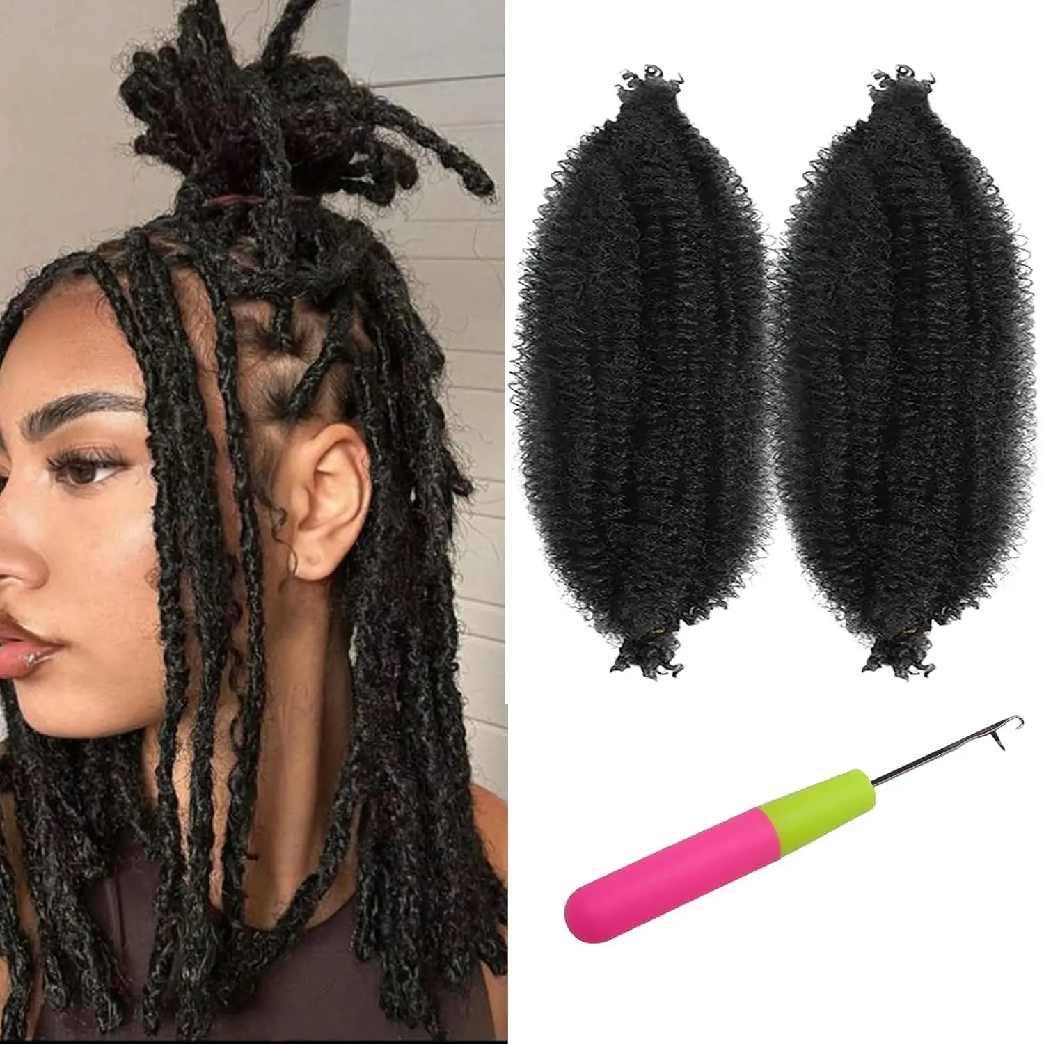 Black Star-Soft Springy Afro Twist Hair, Long Marley Braiding Crochet Pre-Separated, Kinky Curly,16inch Synthetic Spring Twists