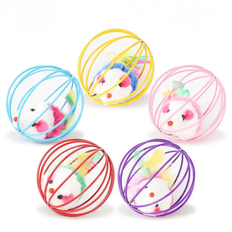 

Wholesale Funny Feather Mice Ball Cage For Kitten Creative Playing Toys Pet Products Play Cat Mouse Toy in stocks