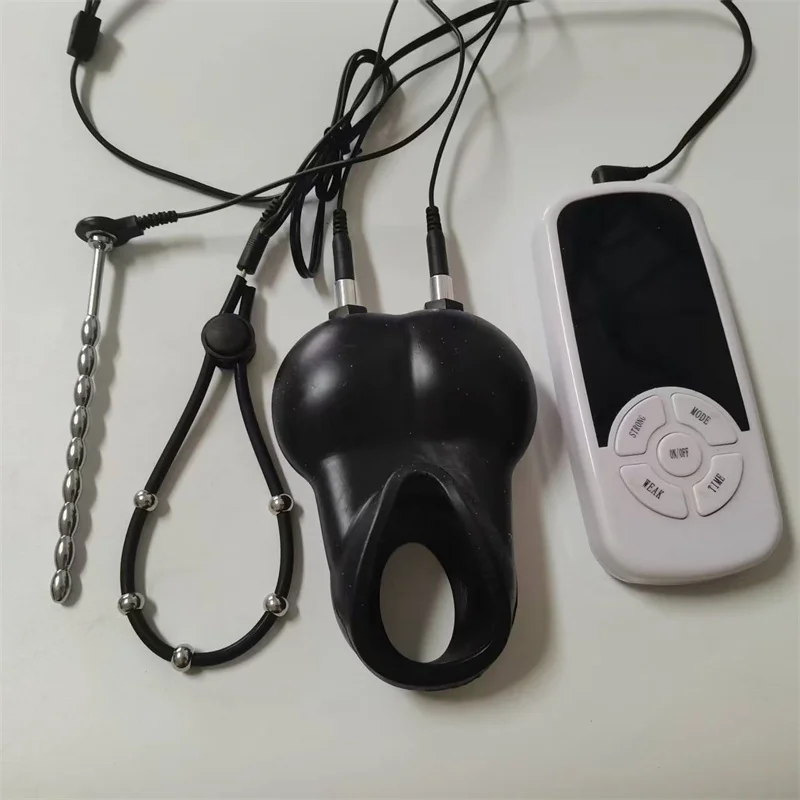 Horse Eye Stick Urethral Sounding Dilator Electric Shock Silicone Penis Rings Cock Cage Anal Plug Sex Toys for Men Masturbation view 3