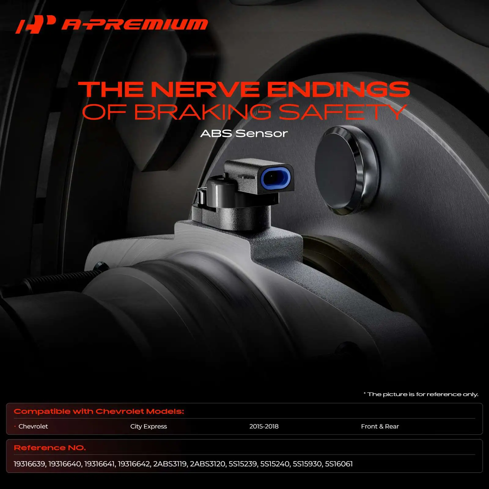 A-Premium 4Pcs Front & Rear Side(Driver & Passenger Side) ABS Wheel Speed Sensor for Chevrolet City Express 2015-2018