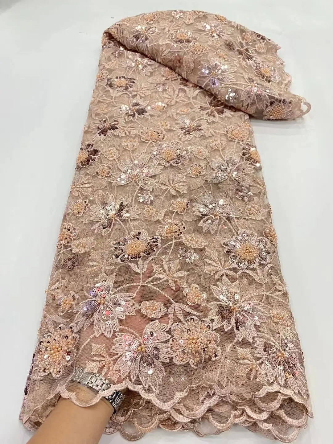 

ZH-1218864 Lace Fabric With Bead Sequins For Bridal Dress Luxury Evening Dress French Lace