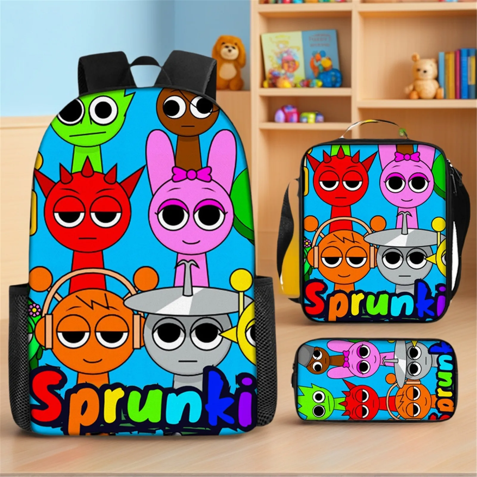 

Kid Boy Girl School Backpack 3 in 1 Rucksack Set Sprunki Travel Knapsack+Cartoon Shoulder Bag+Pencil Case