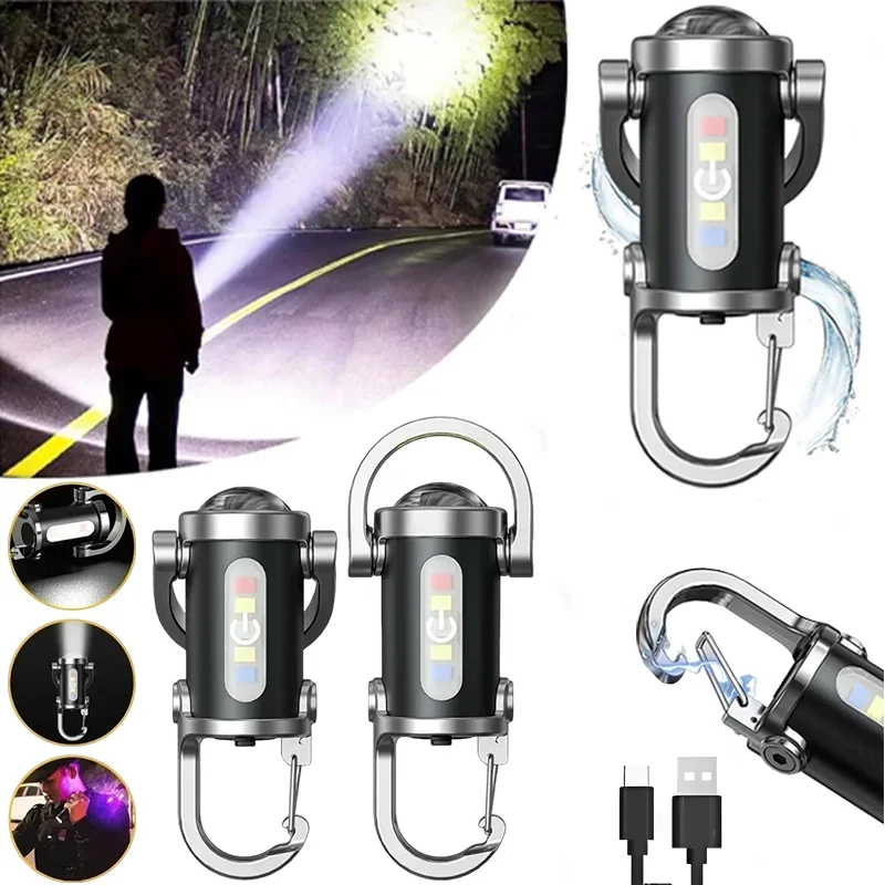 

1PC Mini Keychain Flashlight USB-C Rechargeable Waterproof Multitool for Camping Hiking Emergencies Portable Light Flashlights