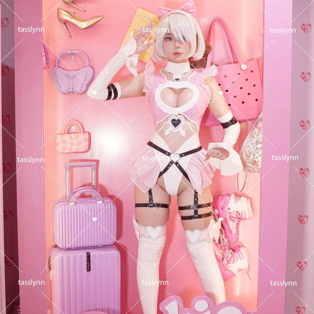 Red Nier Automata Cosplay Costume Yorha 2B  Wedding Dress Yorha 2B Cosplay Costumes Pink Valentine's Day Maid Costumes