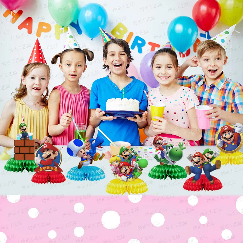 Game Super Marios Bros Party Honeycomb Paper Fan Theme Decoration Luigi Tabletop Decoration Supplies Birthday Gifts