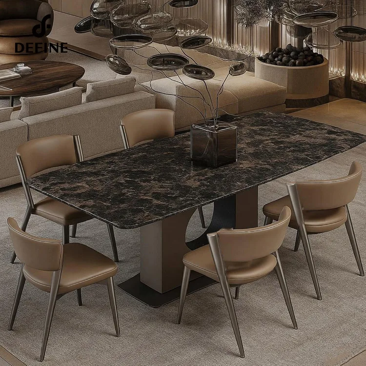 All in One Home Package Luxury Marble Dining Table Set Including Modern Table and Chairs for Dining Room
