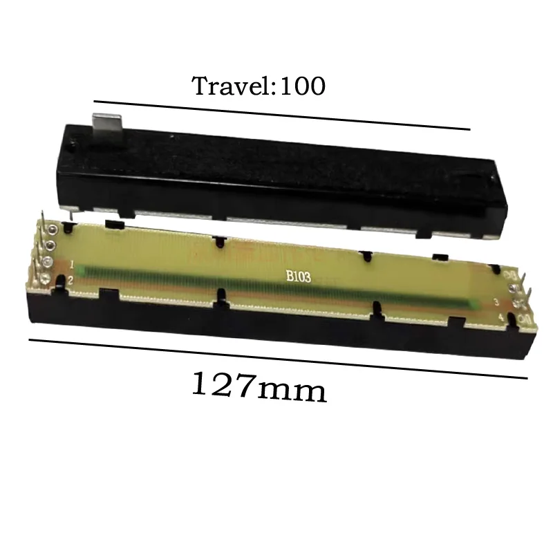 1 шт., потенциометр на прямой направляющей 127 мм 0B10K B10K trip, вал 100 мм, переключатель 8 мм 1 шт., потенциометр на прямой направляющей 127 мм 0B10K B10K trip, вал 100 мм, переключатель 8 мм