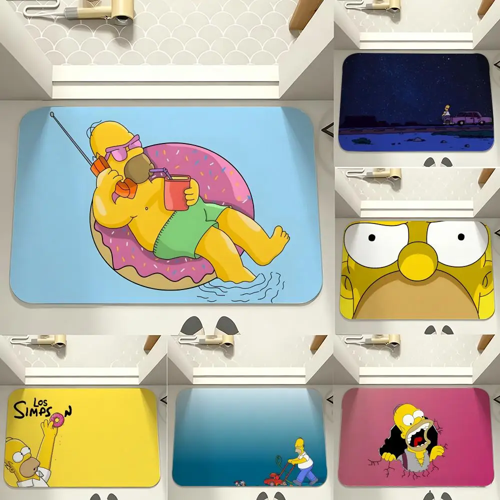 Retro Cartoon H-Homer S-Simpson Floor Mat Carpet Diatom Mud Bathroom Quick-Drying Absorbent Floor Mat Household Bathroom