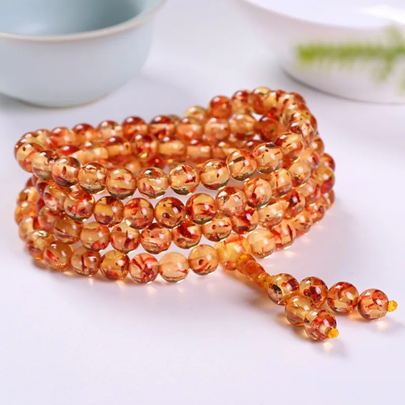 New Flower Amber, Golden Amber, Blood Amber, Petal Amber Bracelet, 108 Beads, Amber Multiple Circles