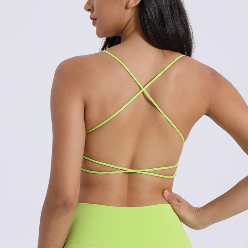 Reggiseno sportivo da donna con incrocio sulla schiena Top da palestra Abbigliamento da yoga da donna di qualità superiore Reggiseno da corsa per fitness da donna Reggiseno da yoga per allenamento in tessuto morbido