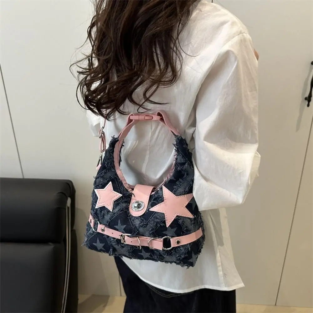

Vintage Y2k Pink Star Handbags Aesthetic Harajuku Denim Shoulder Bag Leisure Punk Crossbody Bag Spice Girls